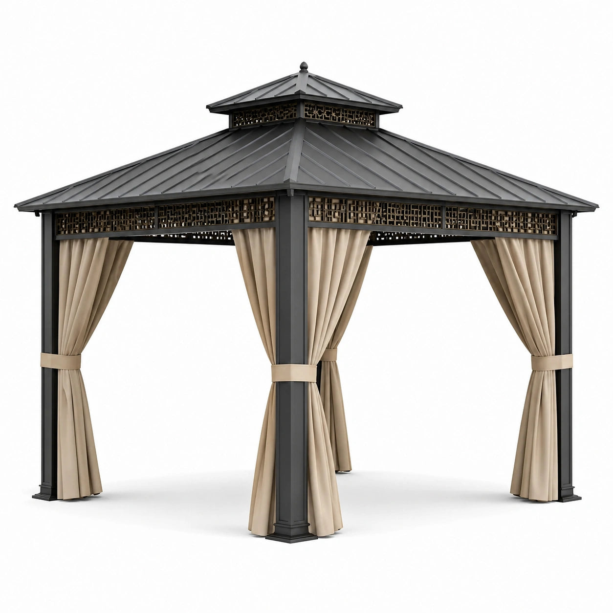 Gartenpavillon Aluminium mit Stahl und Polyester Schwarz/Beige