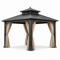 Metall Gartenpavillon 3x3m Schwarz mit Polyester-Vorhängen