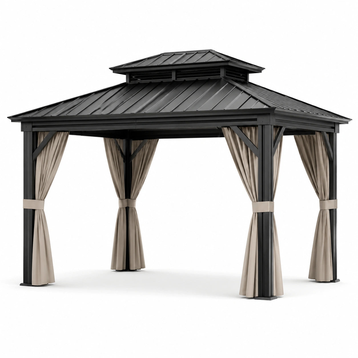 Aluminium Pavillon mit Doppeldach 3x4m Schwarz/Beige
