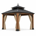 Pavillon aus Zedernholz und Stahl mit Vorhängen