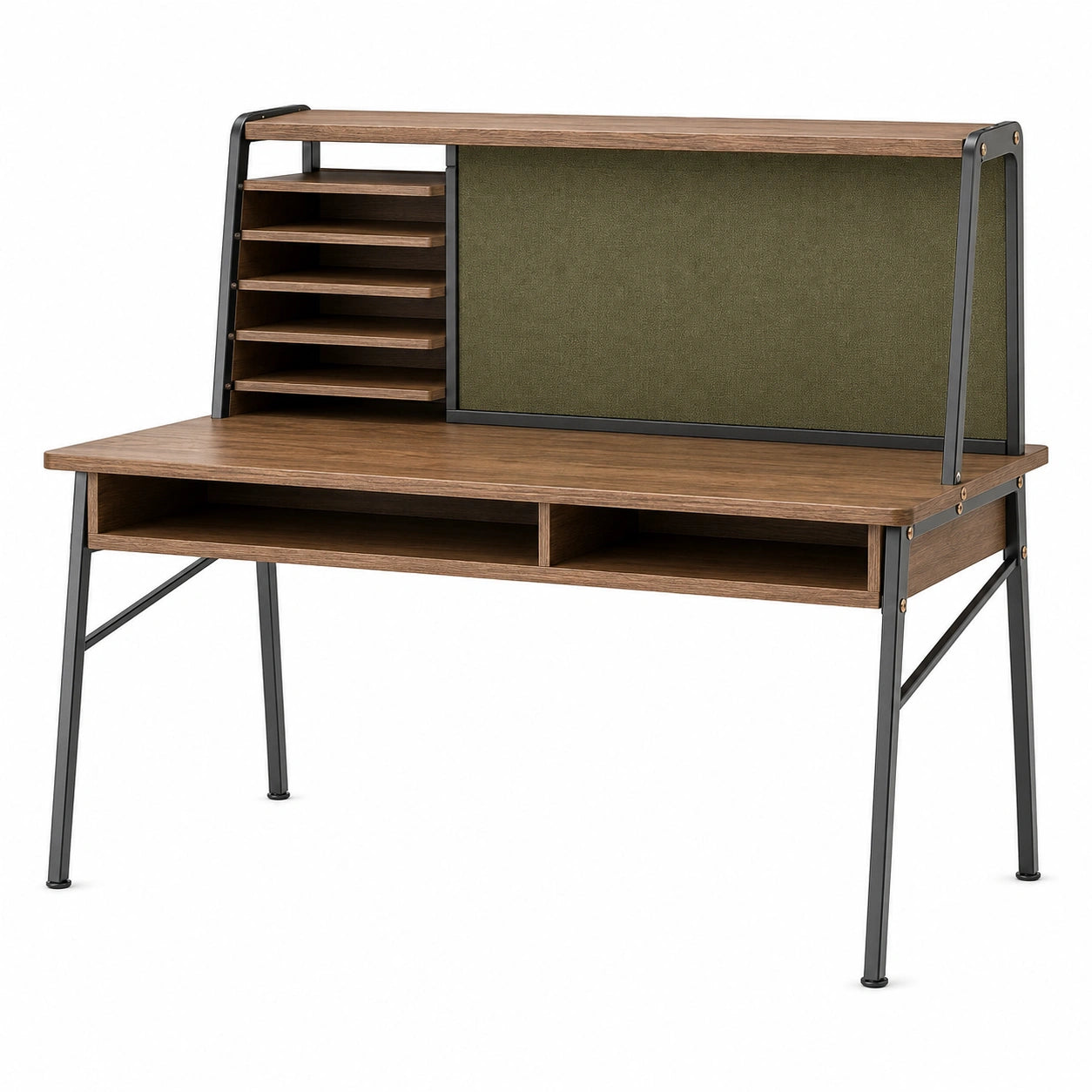 Schreibtisch aus MDF und Metall in Braun/Grün