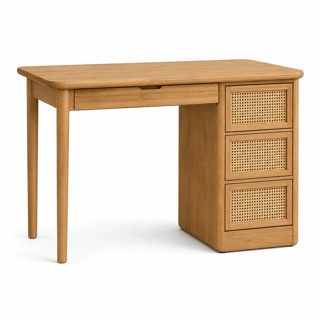 Schreibtisch aus Eichenholz mit Rattanschubladen, 140x60x75 cm