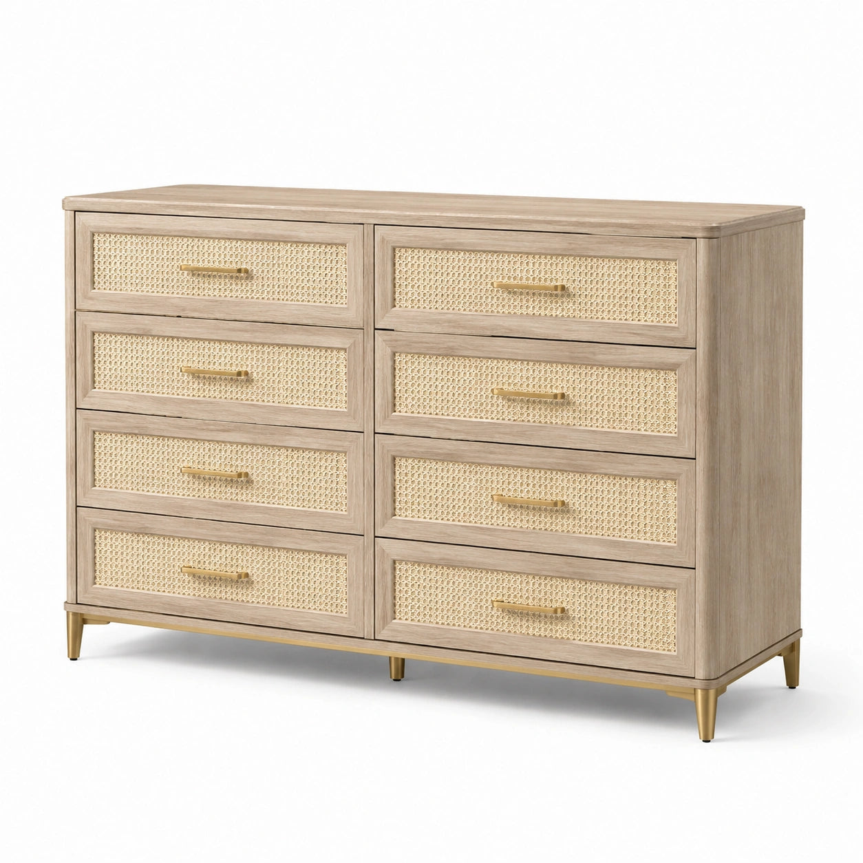 Eichenholz Kommode mit Rattaneinsatz 8 Schubladen Natur/Beige