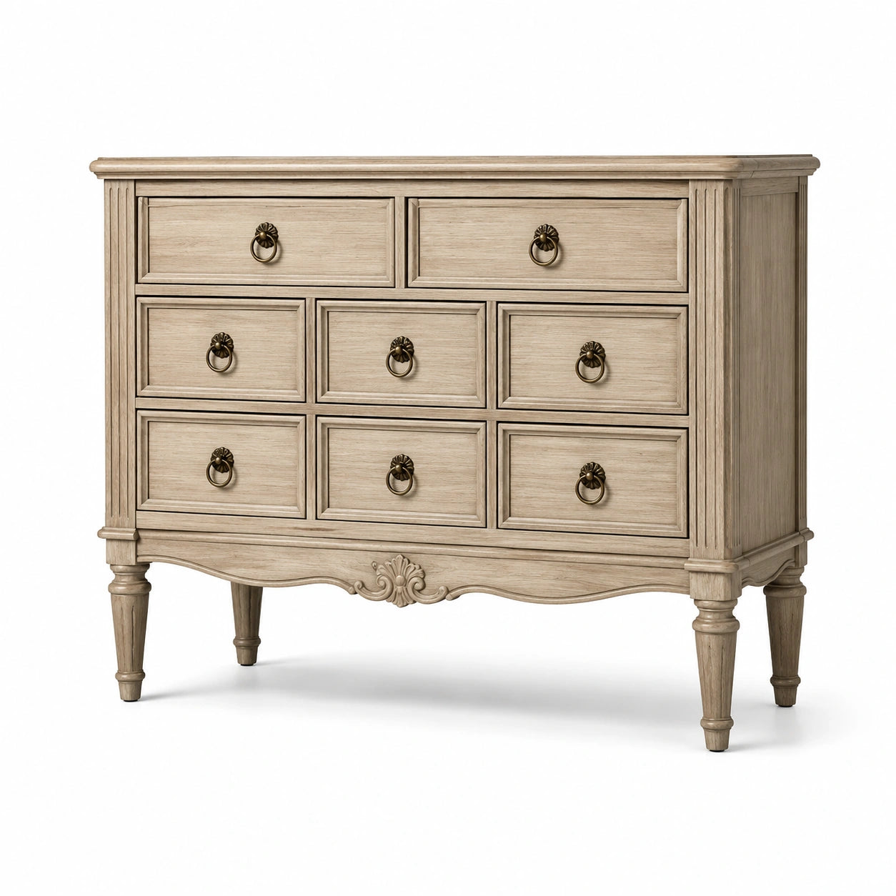 Kommode aus Eichenholz mit 9 Schubladen Beige 120x45x90cm