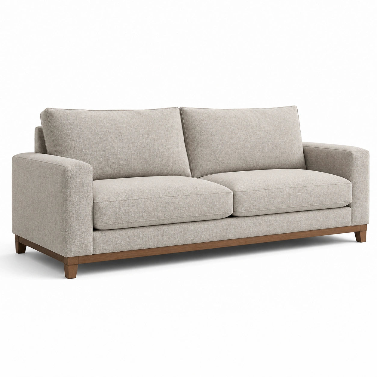 Dreier-Sofa rechteckig Holz Stoff Beige 210x90x85 cm