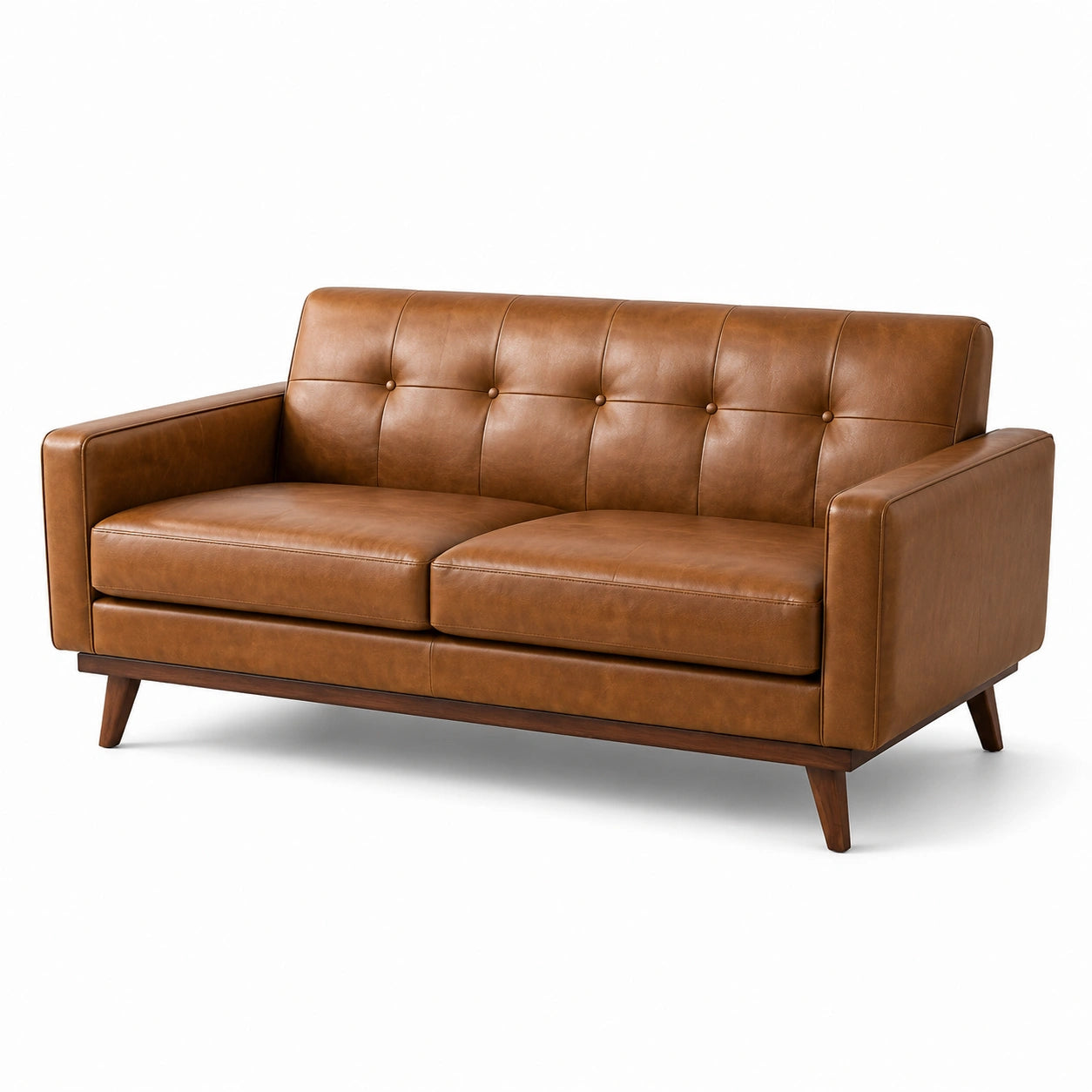 2-Sitzer Leder-Sofa mit Holzbeinen Braun