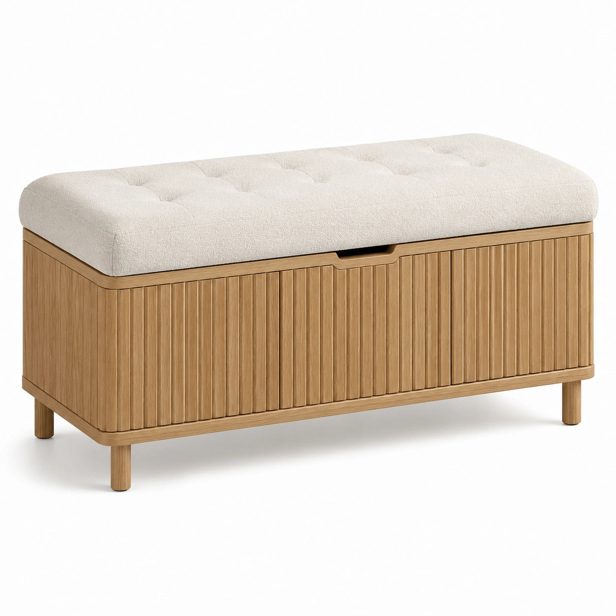 Holz Aufbewahrungsbank mit gepolsterter Sitzfläche 120x40x45 cm Beige