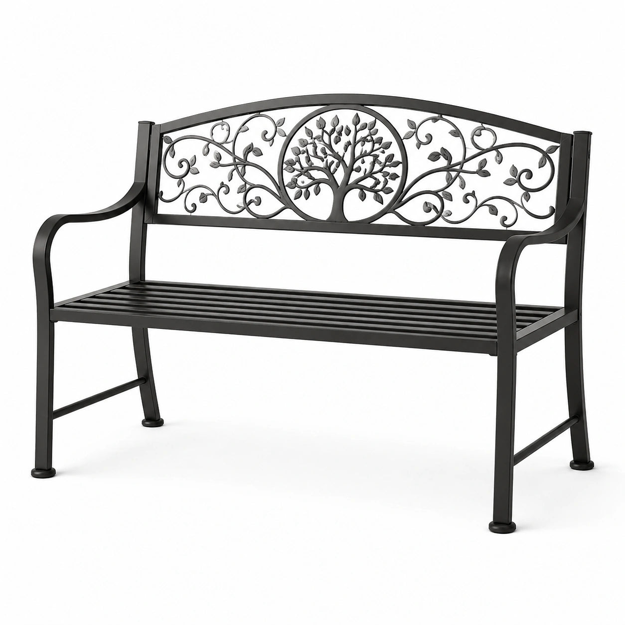 Metall Gartenbank mit Baumdesign und Ornament schwarz