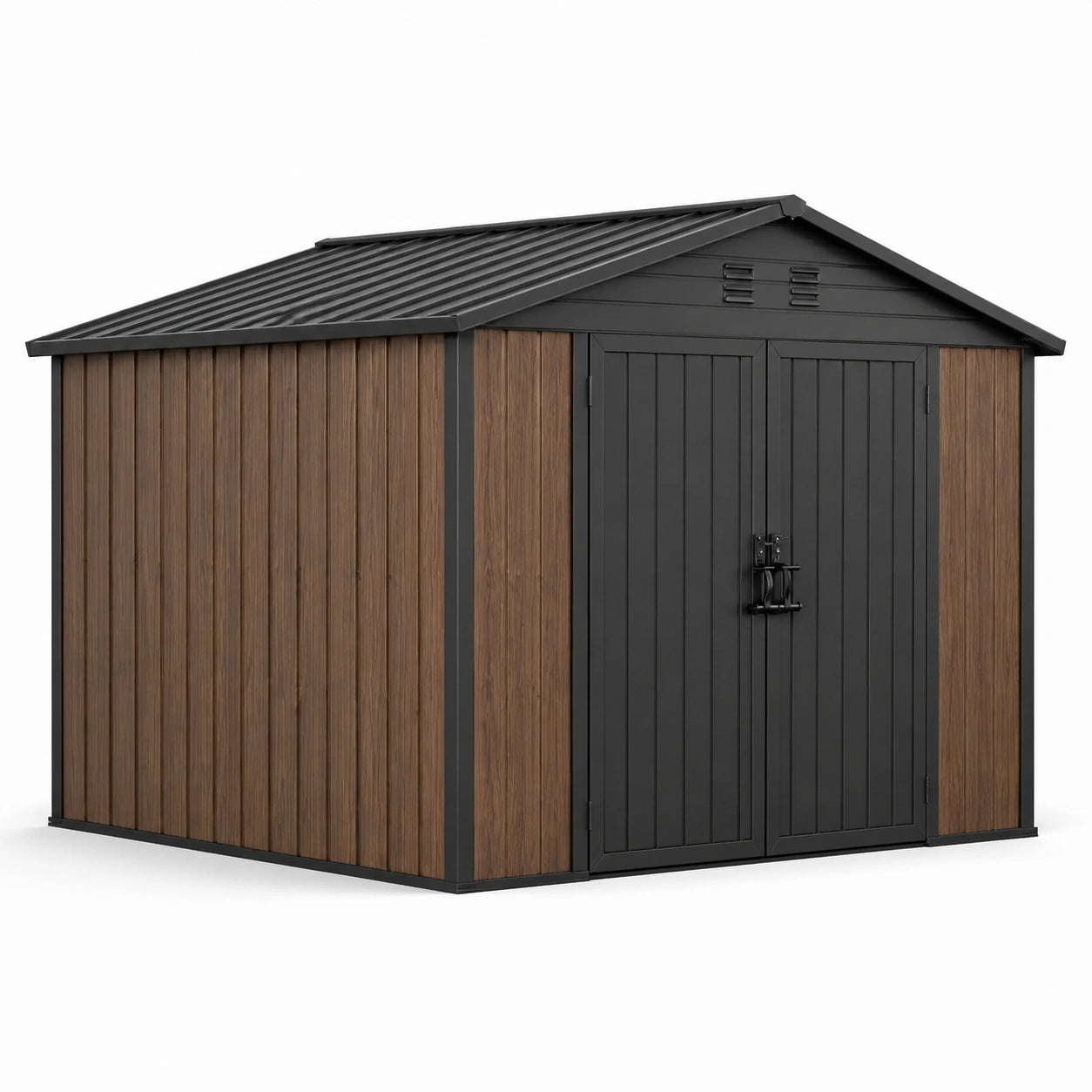 Metall Gartenhaus in Holzoptik 213x191x209cm Braun/Schwarz