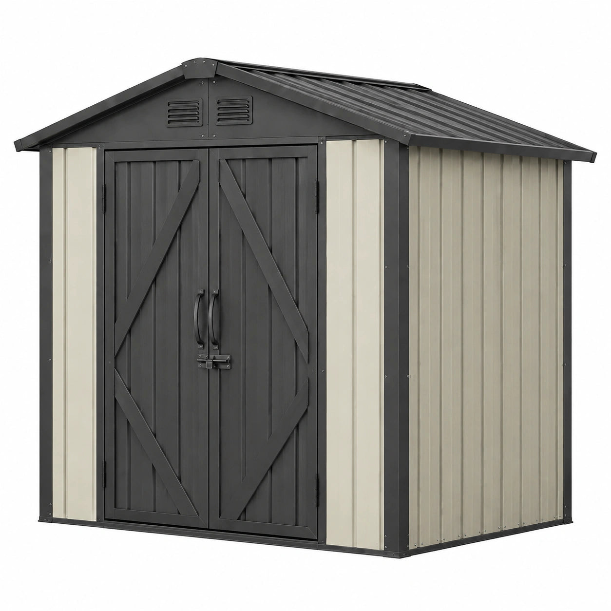 Metall Gartenhaus mit Doppeltür Dunkelgrau Beige 213cm x 191cm x 127cm
