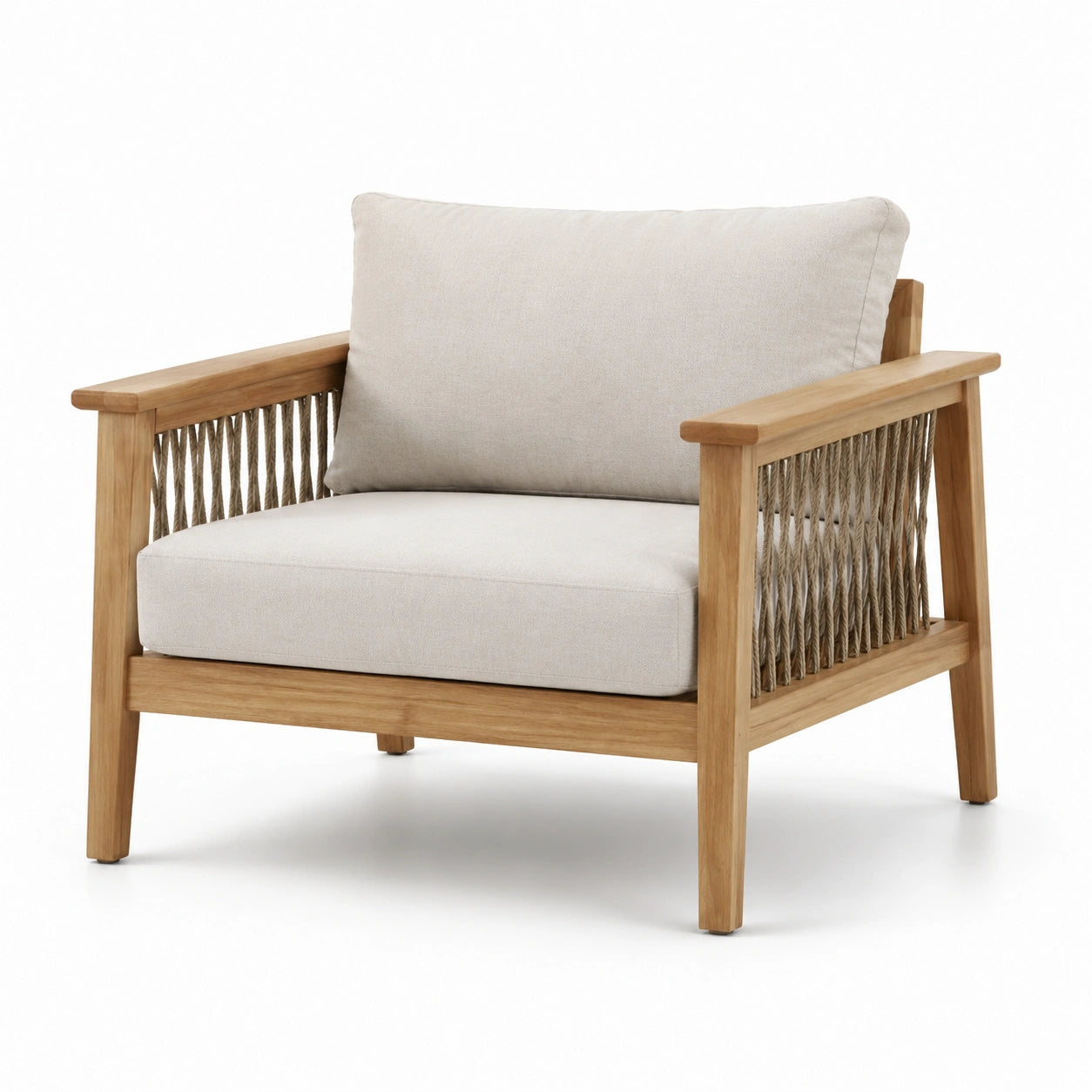 Teakholz Loungesessel mit Polyesterkissen Beige