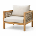 Teakholz Loungesessel mit synthetischem Seilgeflecht und Polyesterkissen Beige