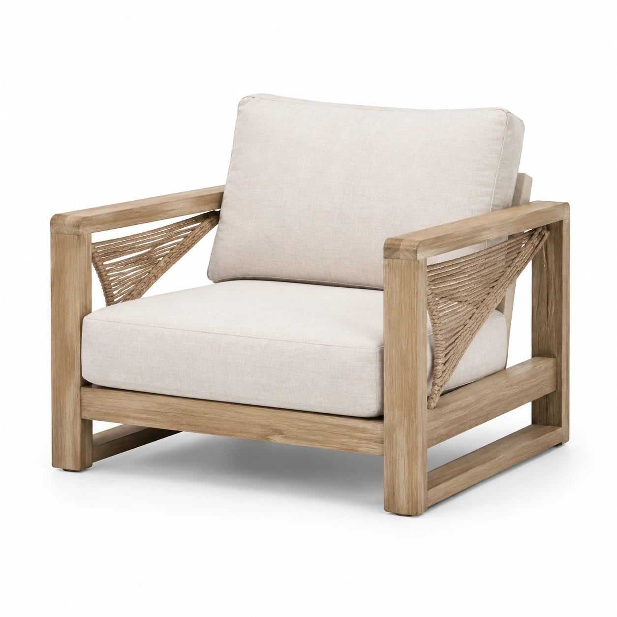 Garten-Loungesessel Teakholz Beige Leinen