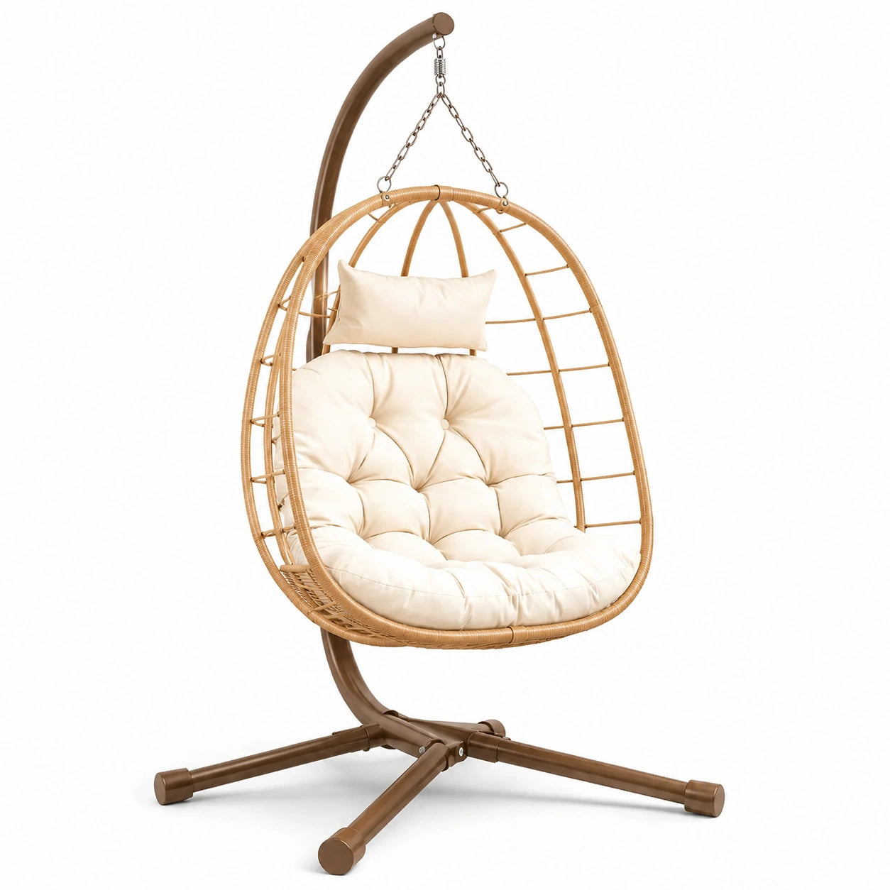 Hängesessel mit Stahlgestell und Polyrattan, beige, 195x100x100 cm