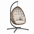 Garten Hängesessel Rattan Braun Beige Kissen Stahlrahmen